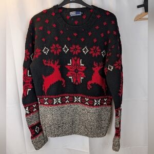 Vintage Polo Ralph Lauren Sweater Mens Wool Christmas Deer size M in VGUC